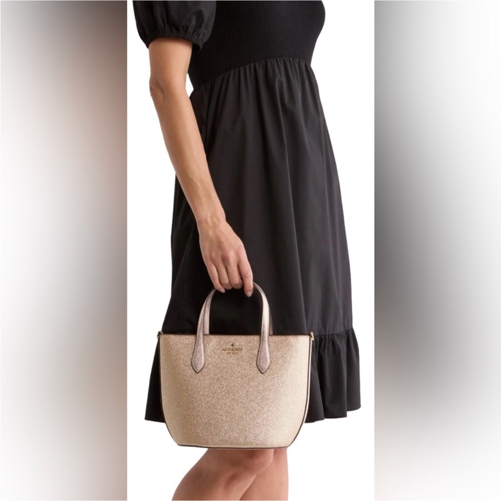 Kate Spade Glitter Glimmer Satchel Crossbody Bag Gold Holiday NWT